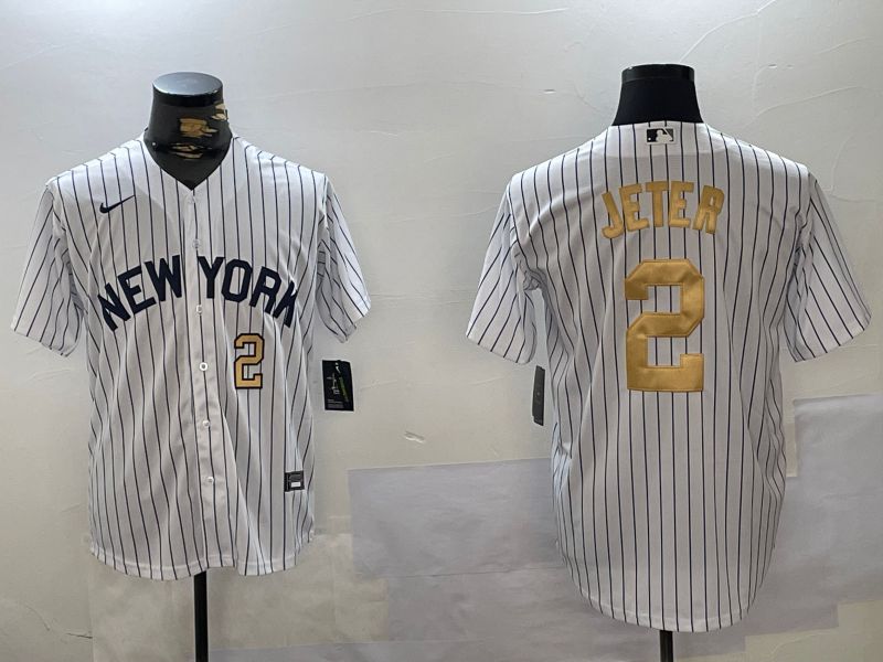 Men New York Yankees #2 Jeter White Stripe Fashion Nike 2024 MLB Jersey style 2->tennessee titans->NFL Jersey